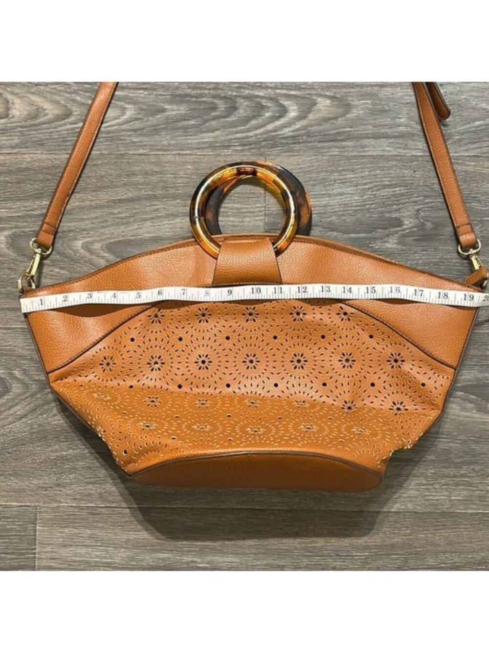 Carlos Santana Tan Faux Leather Shoulder Bag Tortoise Shell Ring Purse Crossbody - Picture 4 of 13